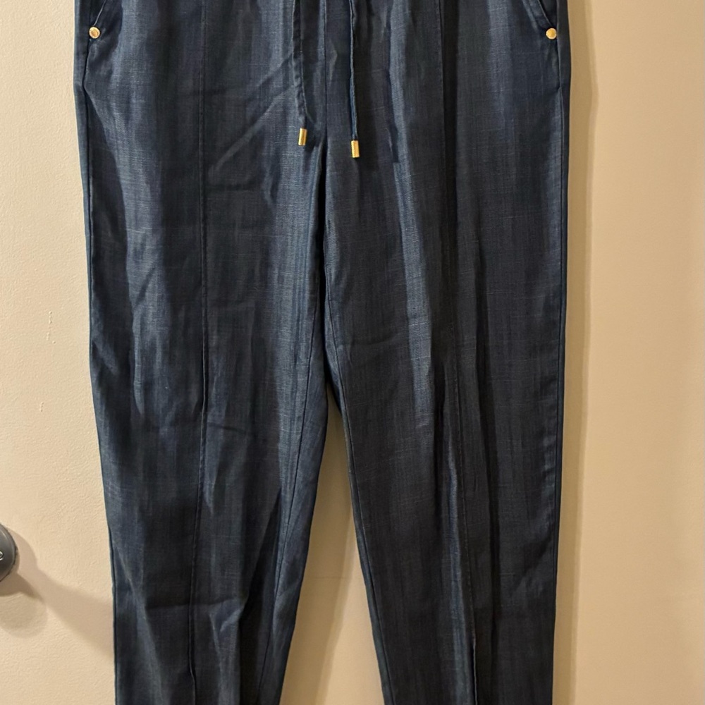 Ellen Tracy Chambray Blue Drawstring Cuffed Ankle Pants Tencel EUC S Classic - Picture 2 of 12